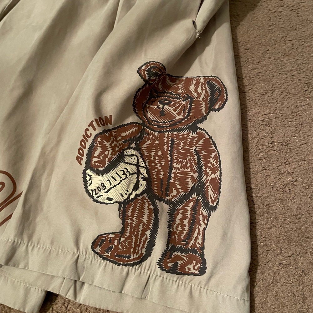 Vintage Teddy Addiction Gym Shorts Minimalist Style Drawstring Bottoms - Picture 1 of 5
